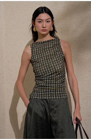 ZHIZHI Straight Neck Moth Yarn Sleeveless Vest