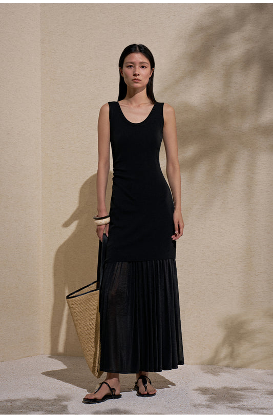 Layered Black Knit Dress in Ink Black