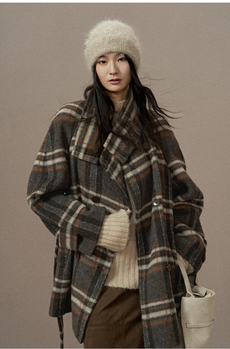 ZZ2EWWW9028 Checked Double-Face Wool Coat