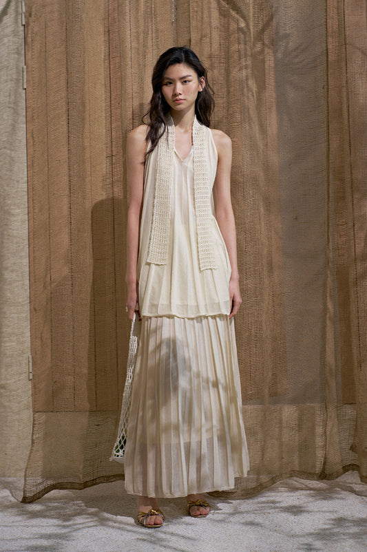 Pleated Halter Knit Top in Ivory White