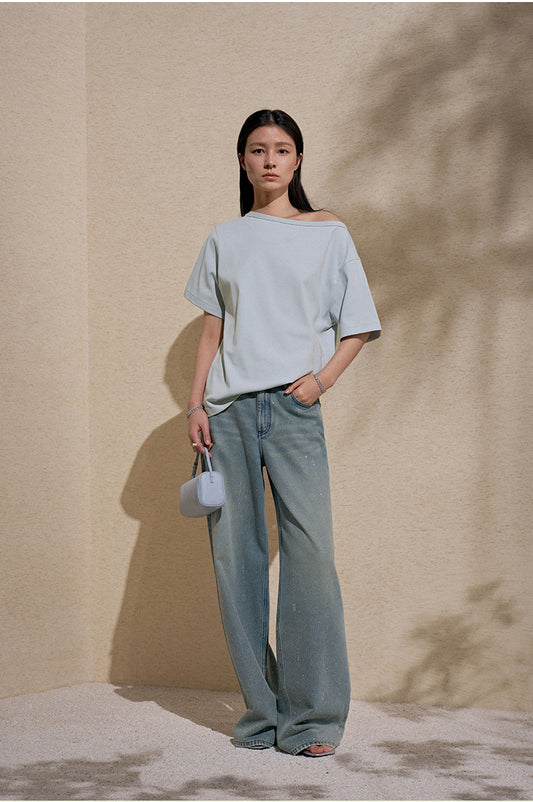 Crystal Wide-Leg Denim in Cloud Blue