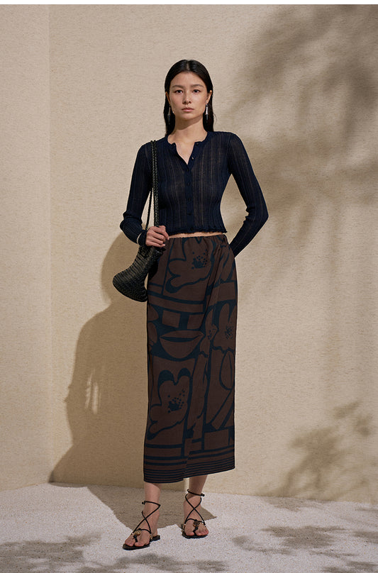 Geometric Print Midi Skirt in Navy Geometric Print