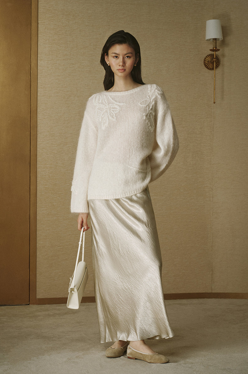 Alpaca-Blend Floral Knit Sweater - Ivory White - view 1
