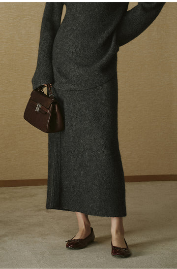 Alpaca Wool Column Maxi Skirt - Deep Smoky Grey - view 4