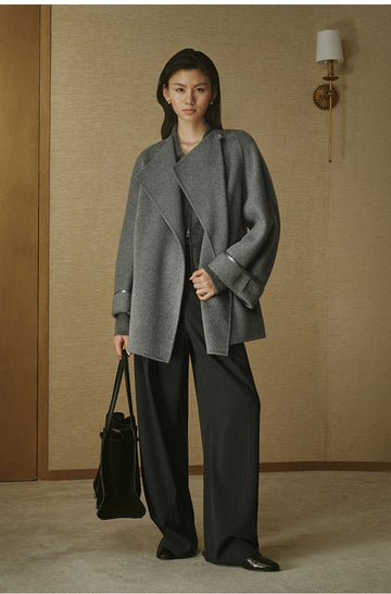 Belted Double-Face Wool Coat - Smoke Grey - view 1