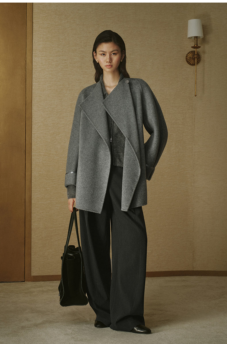 Belted Double-Face Wool Coat - Smoke Grey - view 2