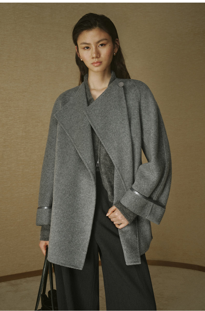 Belted Double-Face Wool Coat - Smoke Grey - view 3