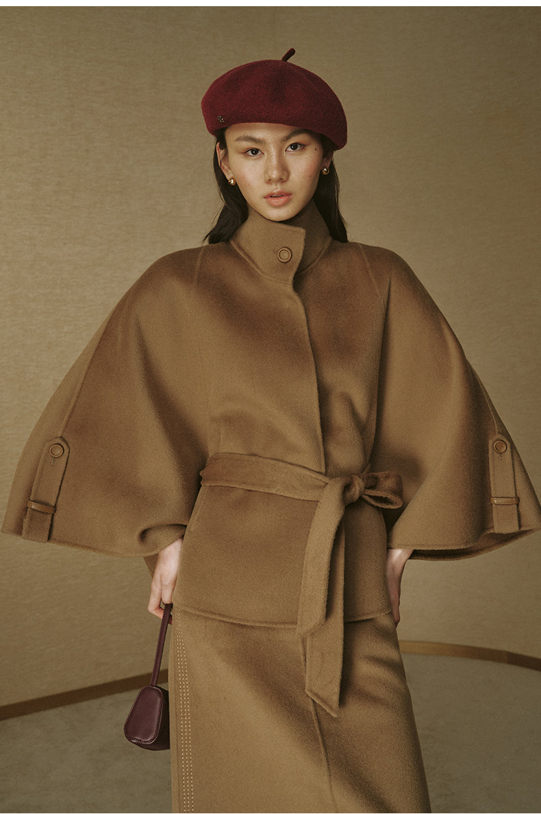 Belted Wool Cape Coat - Sandalwood Brown - view 1