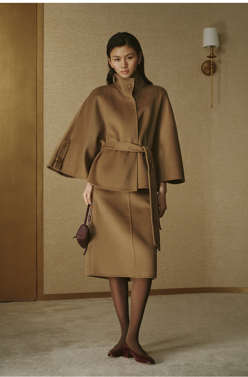 Belted Wool Cape Coat - Sandalwood Brown - view 3