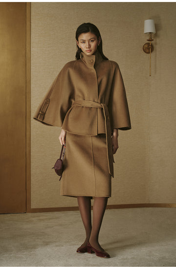Belted Wool Cape Coat - Sandalwood Brown - view 3