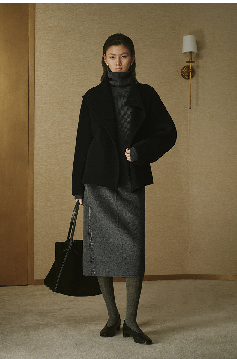 Belted Wool Cape Coat - Ink Black - view 2