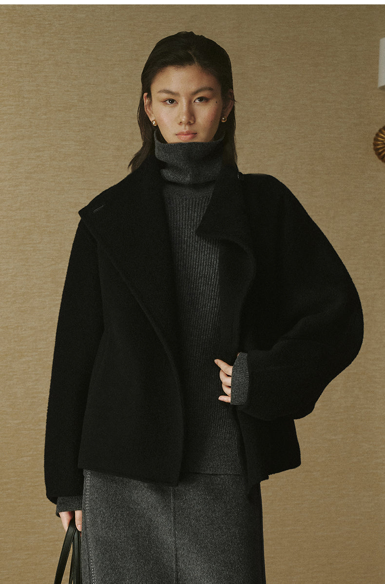Belted Wool Cape Coat - Ink Black - view 3