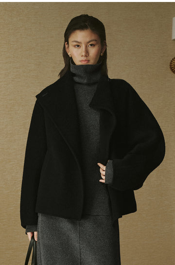 Belted Wool Cape Coat - Ink Black - view 3
