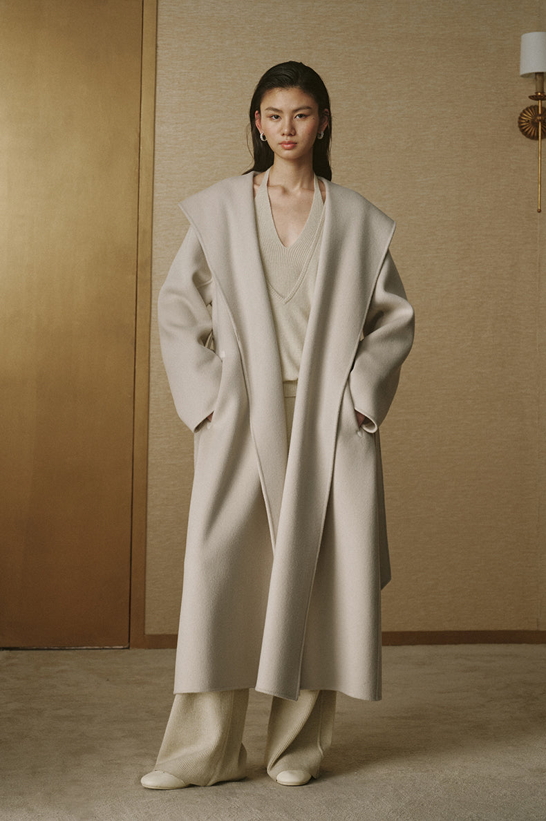 Cashmere-Blend Hooded Maxi Coat - Cloud White - view 1