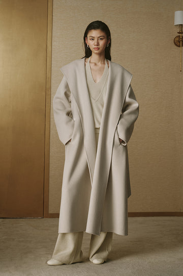 Cashmere-Blend Hooded Maxi Coat - Cloud White - view 1