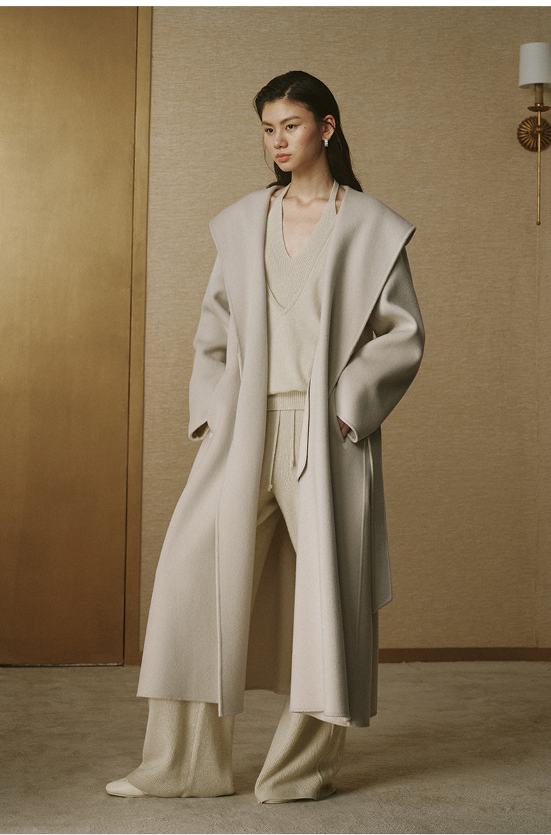 Cashmere-Blend Hooded Maxi Coat - Cloud White - view 3