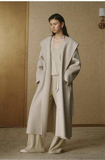 Cashmere-Blend Hooded Maxi Coat - Cloud White - view 3
