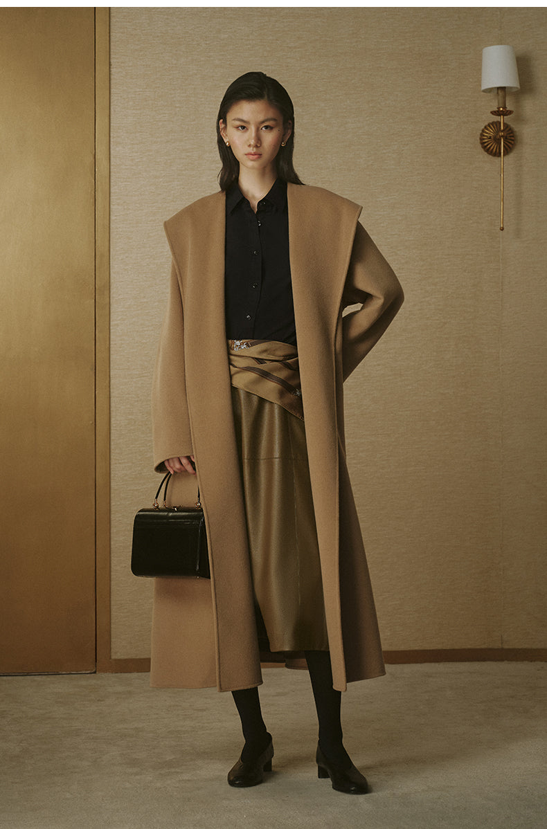 Cashmere-Blend Hooded Maxi Coat - Frosted Apricot Camel - view 1
