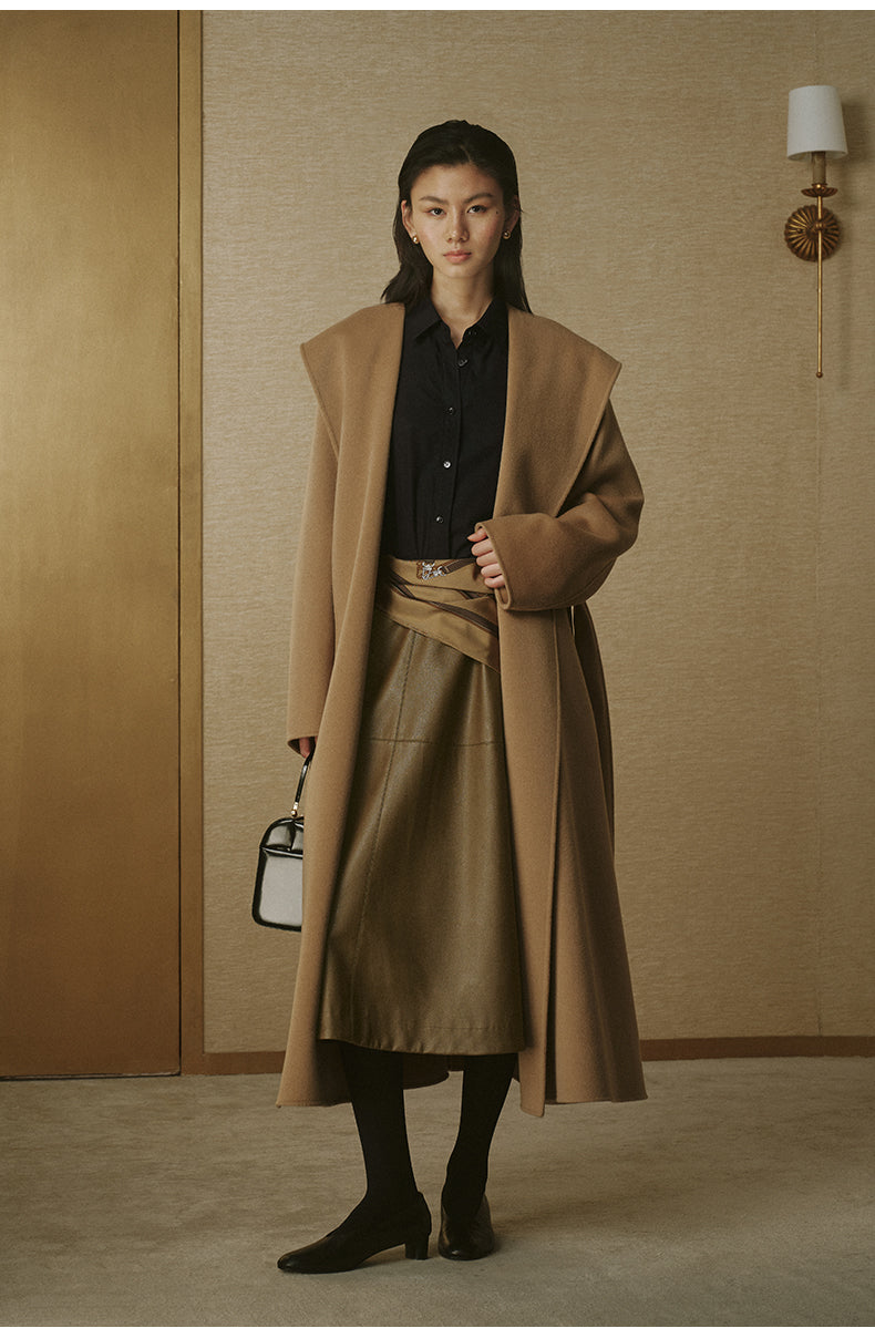 Cashmere-Blend Hooded Maxi Coat - Frosted Apricot Camel - view 2