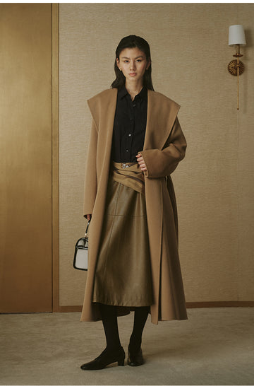 Cashmere-Blend Hooded Maxi Coat - Frosted Apricot Camel - view 2
