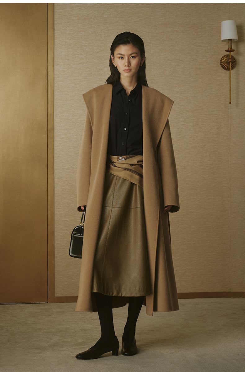 Cashmere-Blend Hooded Maxi Coat - Frosted Apricot Camel - view 3