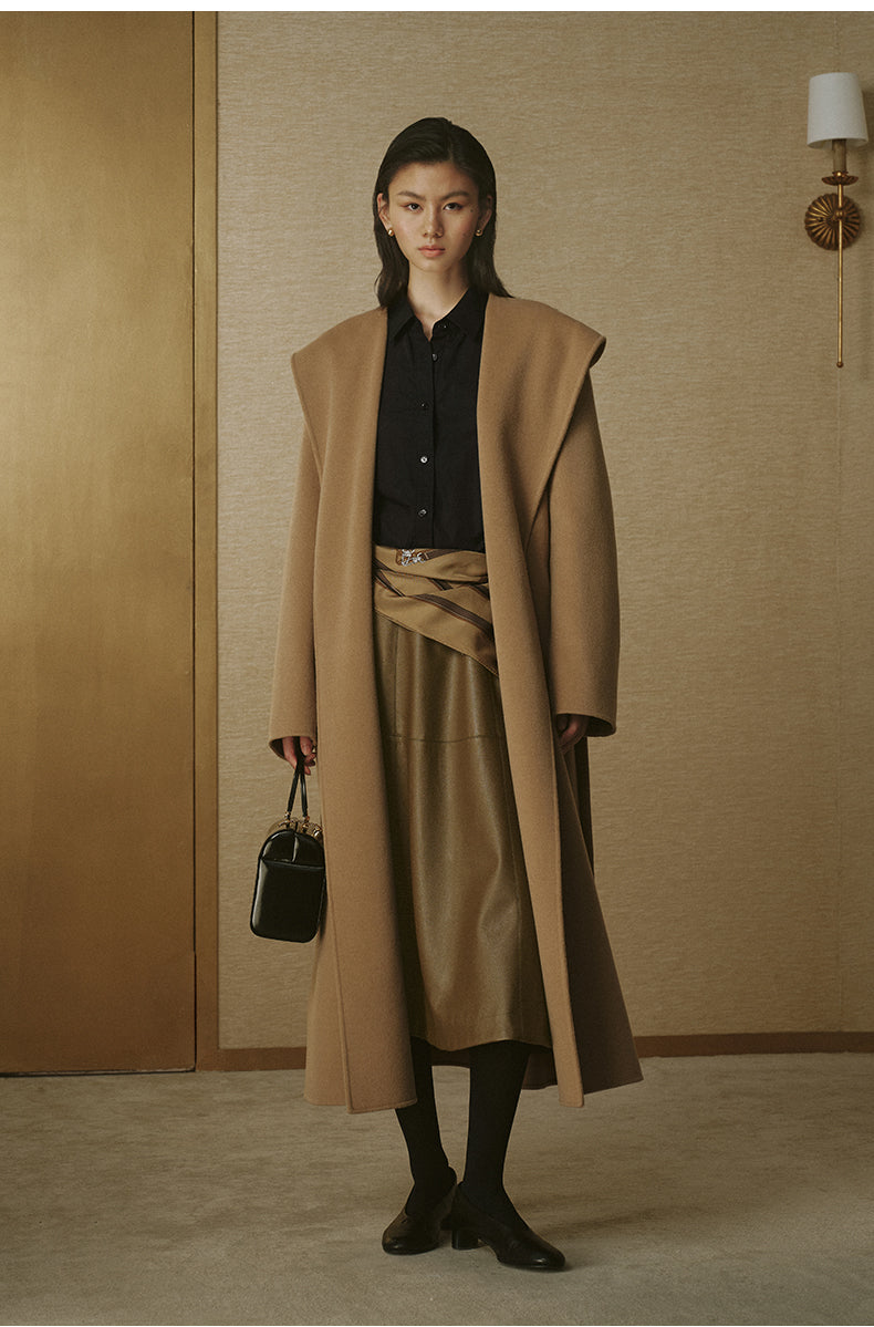 Cashmere-Blend Hooded Maxi Coat - Frosted Apricot Camel - view 4
