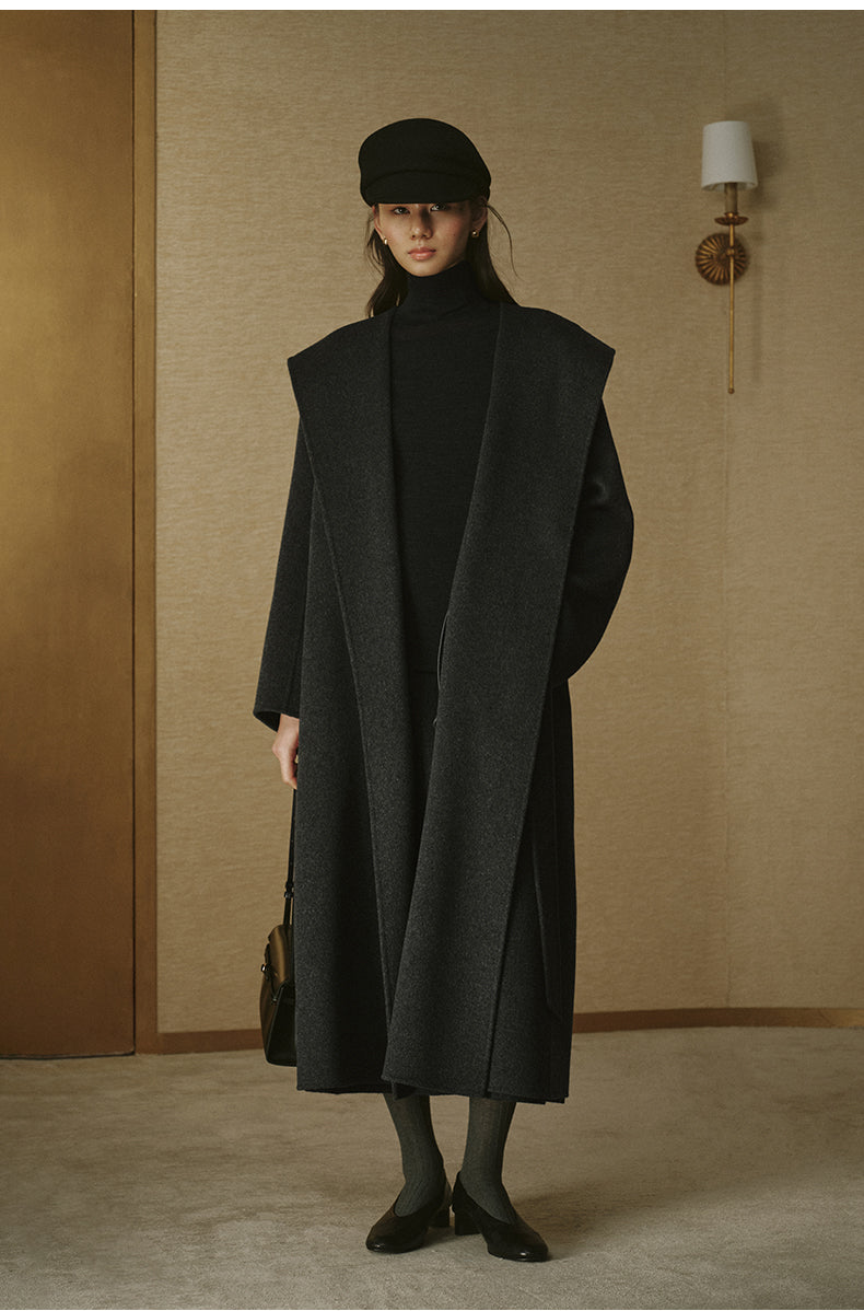 Cashmere-Blend Hooded Maxi Coat - Misty Grey - view 2
