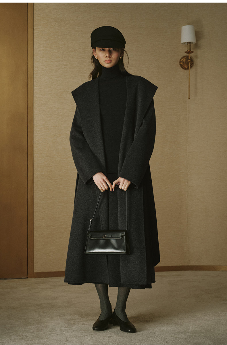 Cashmere-Blend Hooded Maxi Coat - Misty Grey - view 3