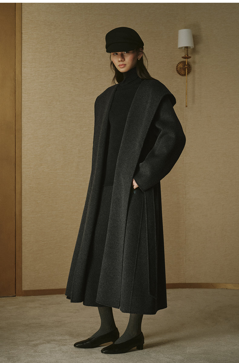 Cashmere-Blend Hooded Maxi Coat - Misty Grey - view 4