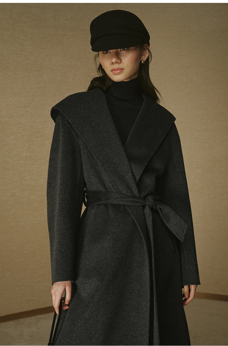 Cashmere-Blend Hooded Maxi Coat - Misty Grey - view 5