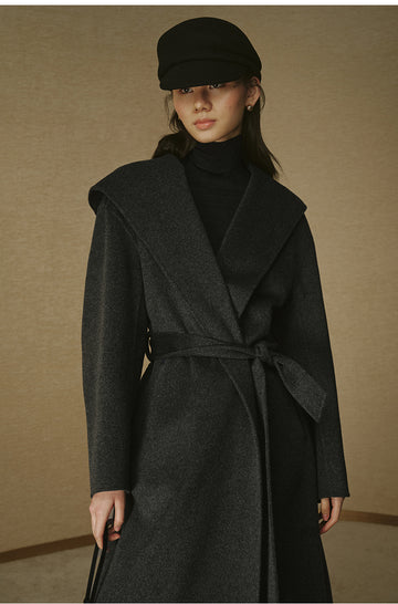 Cashmere-Blend Hooded Maxi Coat - Misty Grey - view 5