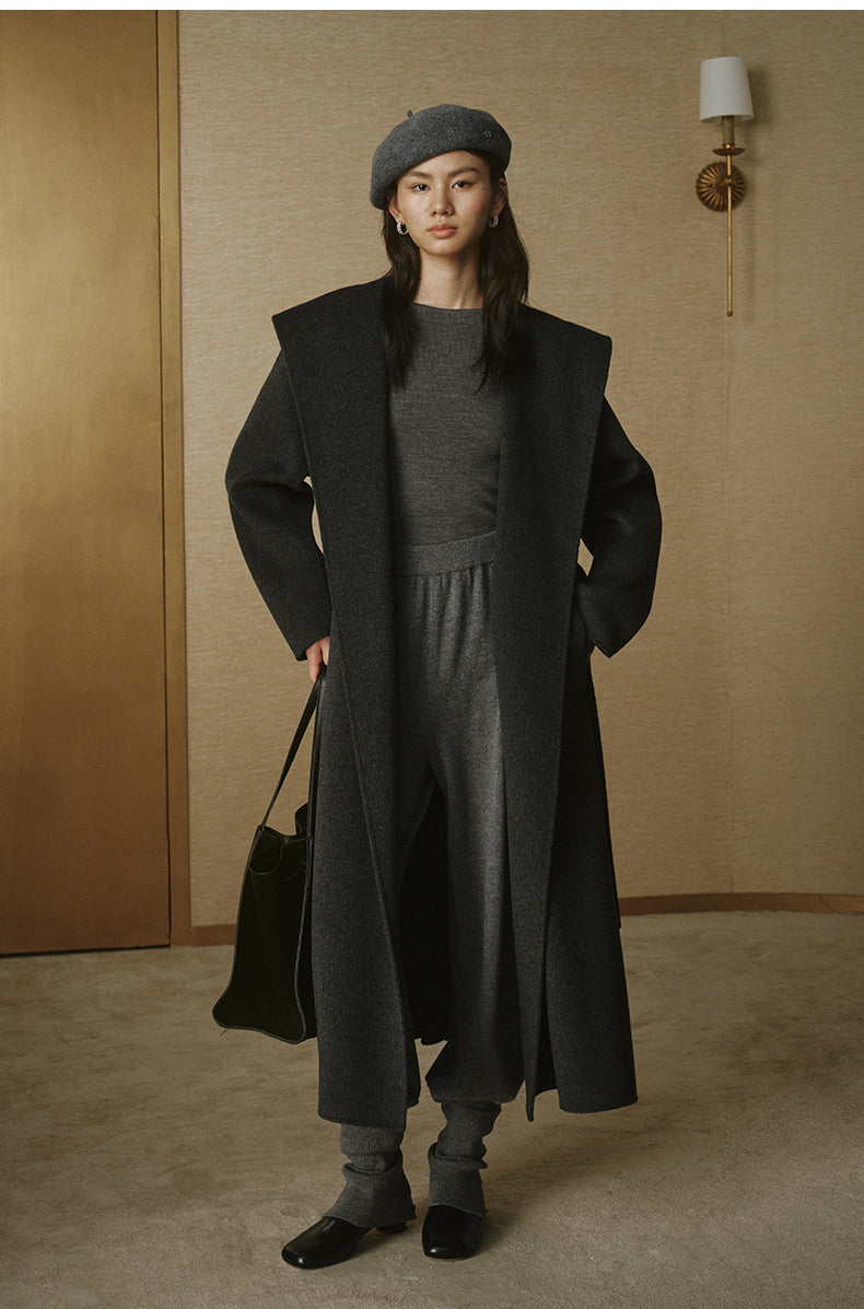 Cashmere-Blend Hooded Maxi Coat - Misty Grey - view 6