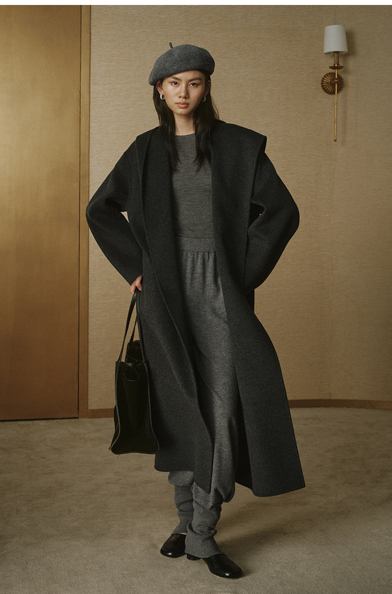 Cashmere-Blend Hooded Maxi Coat - Misty Grey - view 7