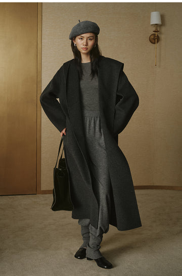 Cashmere-Blend Hooded Maxi Coat - Misty Grey - view 7