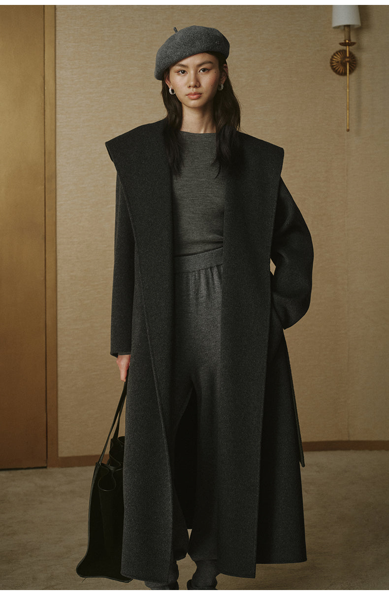 Cashmere-Blend Hooded Maxi Coat - Misty Grey - view 8