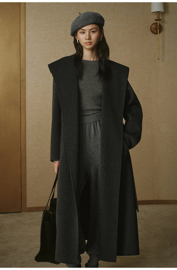 Cashmere-Blend Hooded Maxi Coat - Misty Grey - view 8
