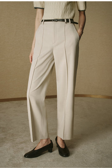 Cropped Tailored Cigarette Trousers - Cloud Beige - view 4