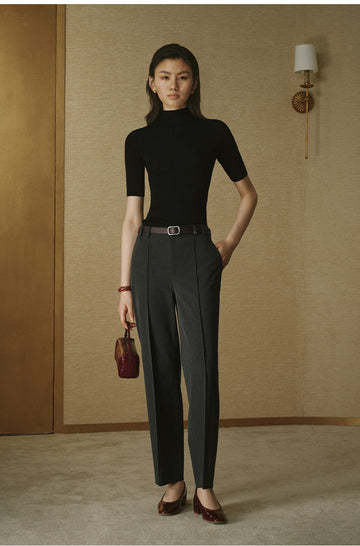 Cropped Tailored Cigarette Trousers - Deep Heather Grey - view 1