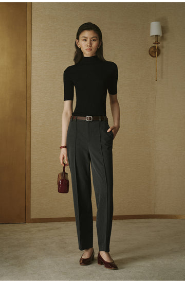 Cropped Tailored Cigarette Trousers - Deep Heather Grey - view 2