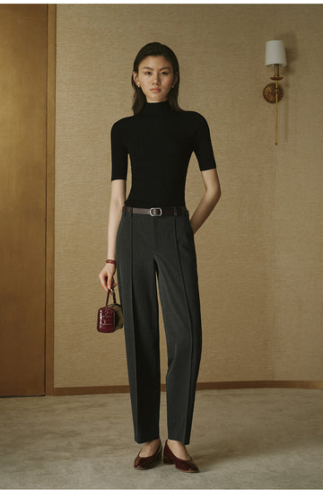 Cropped Tailored Cigarette Trousers - Deep Heather Grey - view 3