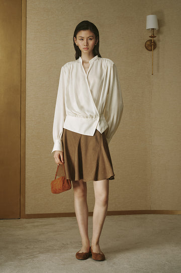 Cross-Front Cinched Shirt - Ivory White - view 1