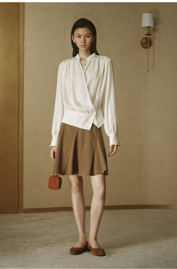 Cross-Front Cinched Shirt - Ivory White - view 3