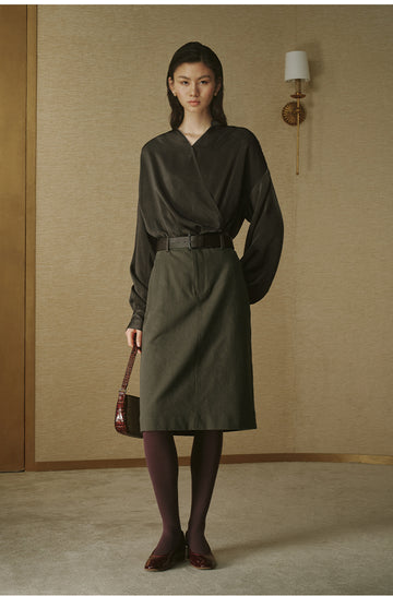Cross-Front Cinched Shirt - Dark Rock Grey - view 3
