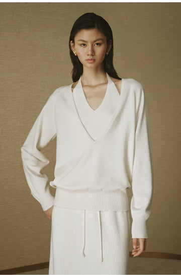 Deep U-Neck Wool Sweater - Ivory White - view 2