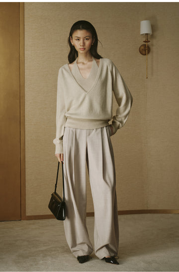 Deep U-Neck Wool Sweater - Jade White - view 1