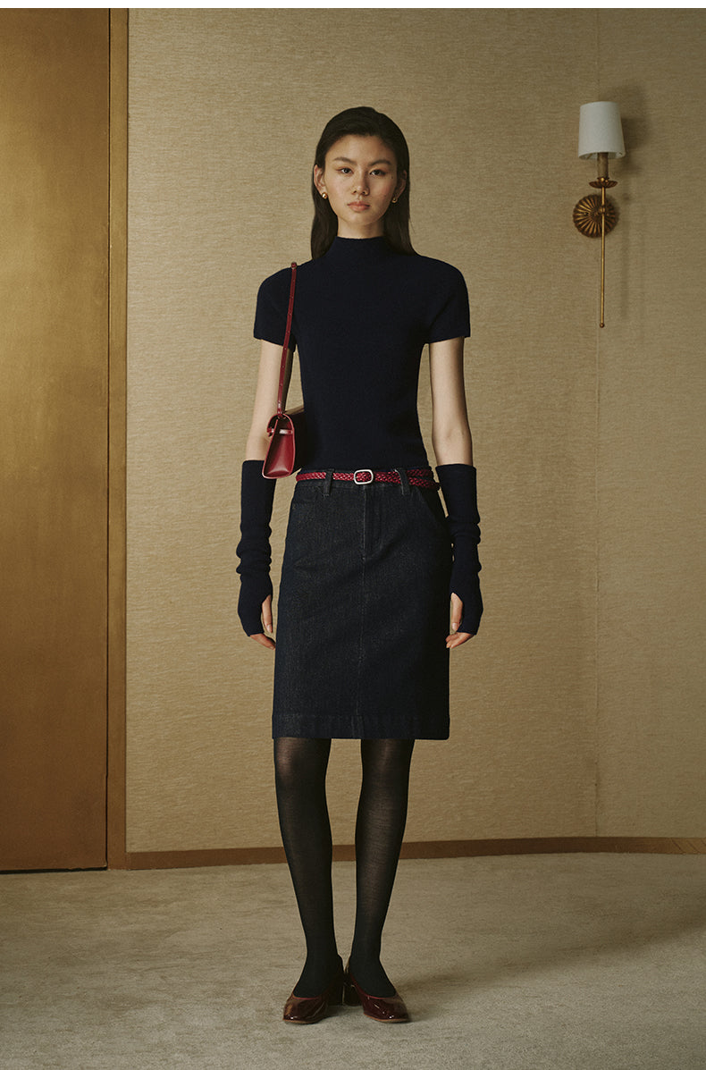 Detachable-Sleeve Wool Cashmere Top - Deep Navy - view 2