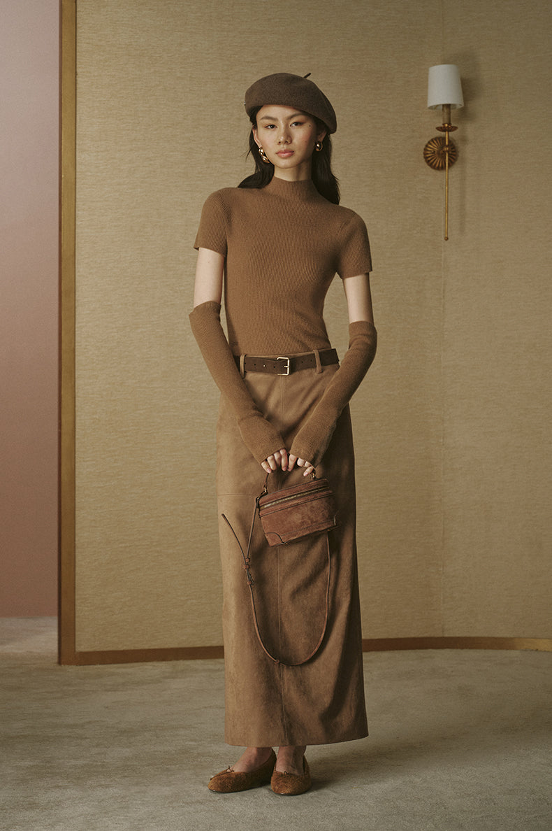 Detachable-Sleeve Wool Cashmere Top - Ebony Brown - view 1
