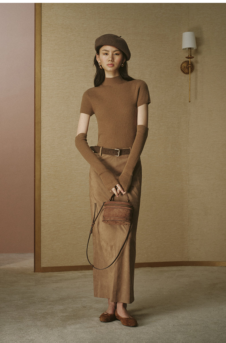 Detachable-Sleeve Wool Cashmere Top - Ebony Brown - view 2