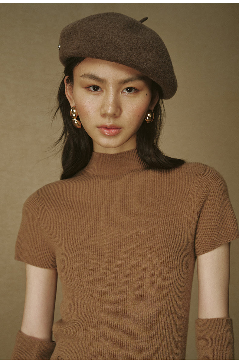 Detachable-Sleeve Wool Cashmere Top - Ebony Brown - view 4