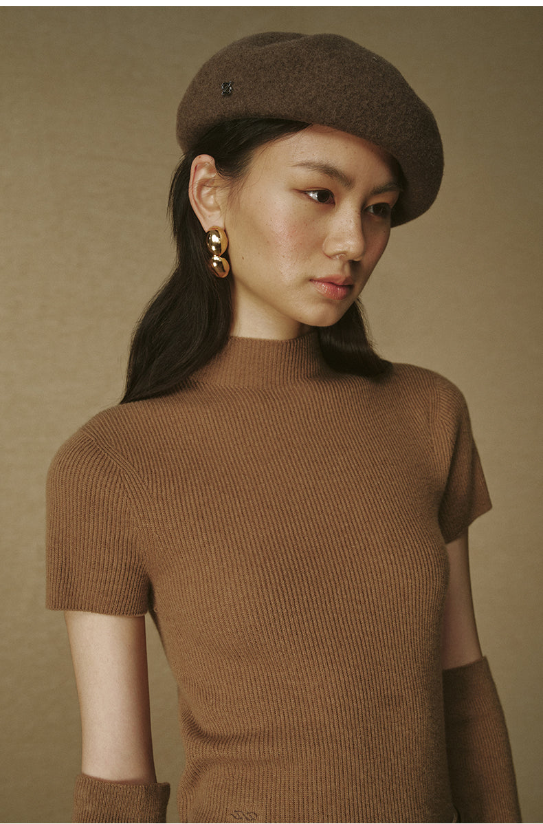 Detachable-Sleeve Wool Cashmere Top - Ebony Brown - view 5